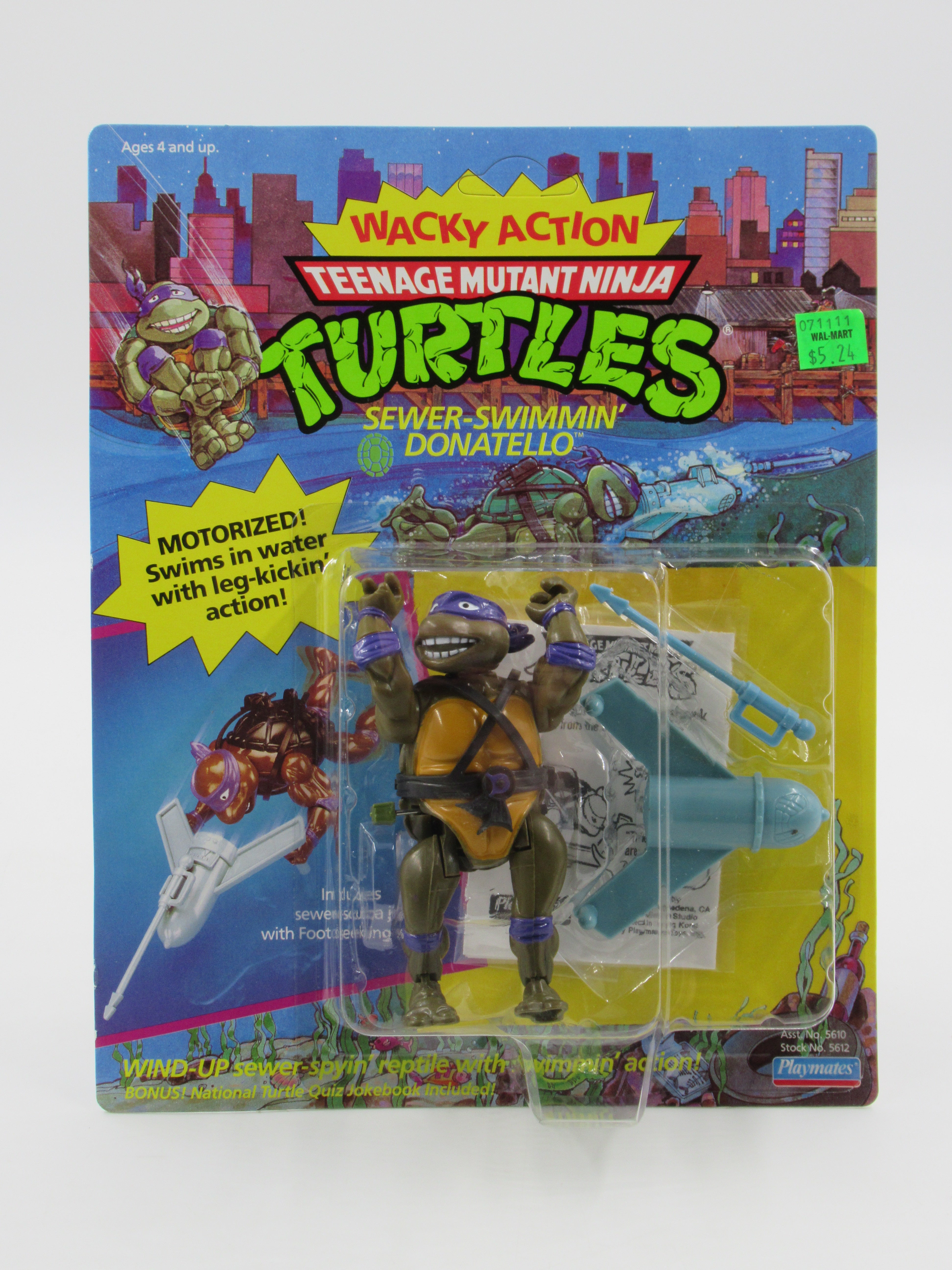 Teenage Mutant Ninja Turtles Sewer Swimmin' Donatello Wacky Action 4.5" Figure TMNTs - Playmates (1989)